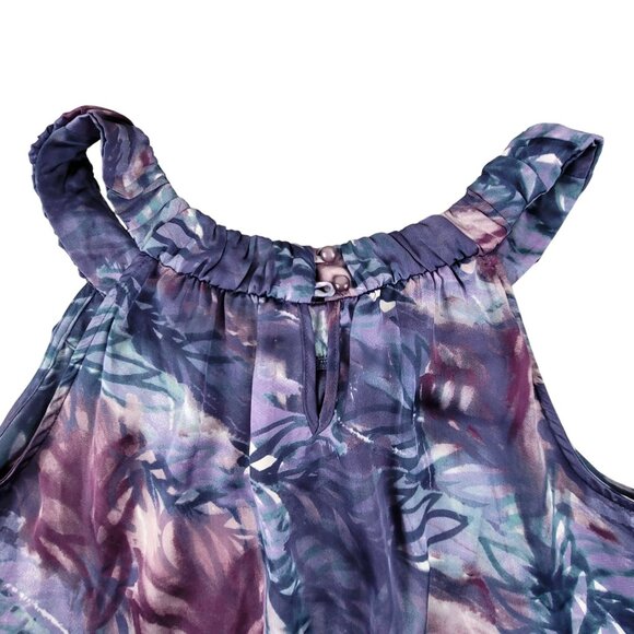 Womens Sleeveless Floral Top Size M Purple/Blue Poly Silky Tank Blouse JH1813 - Picture 5 of 6